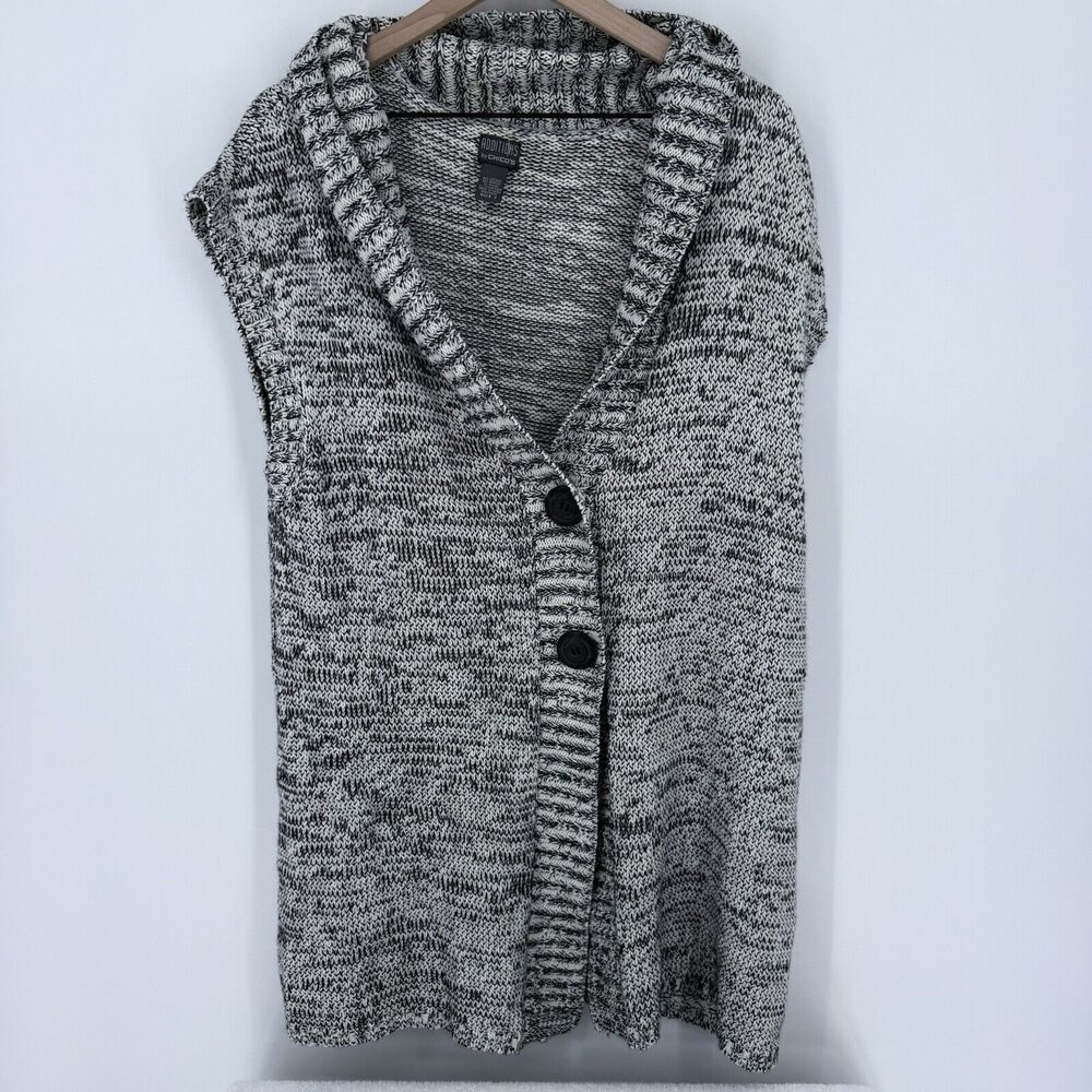 Chicos Gray Sleeveless Knit Sweater Shawl Collar Size XL
